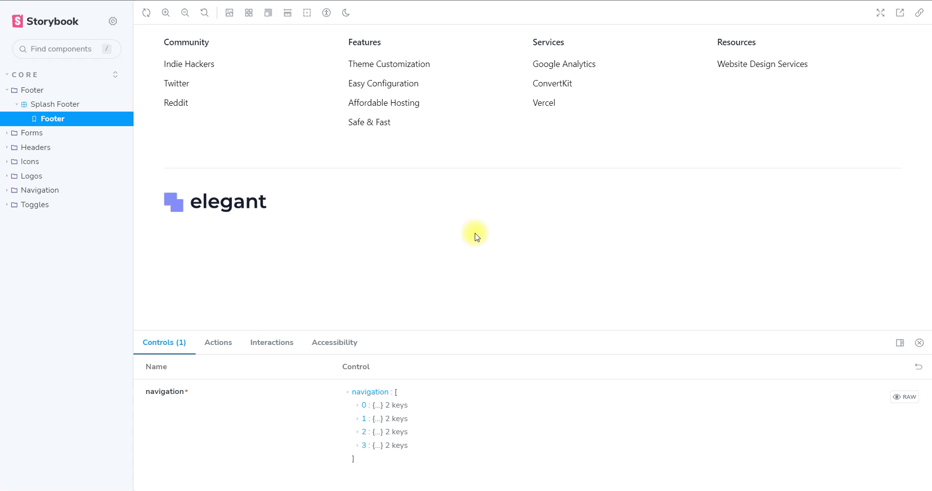 Elegant version 2.2 now comes complete with Storybook.js for isolated development.